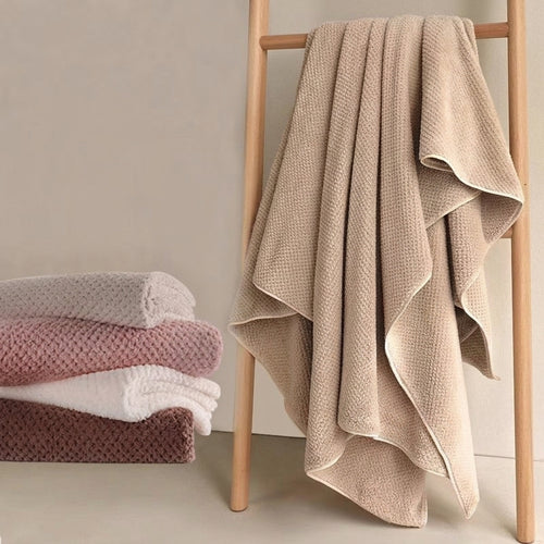 Jacquard Striped Cotton Bath Towel Embroidered Adult Shower Wrap