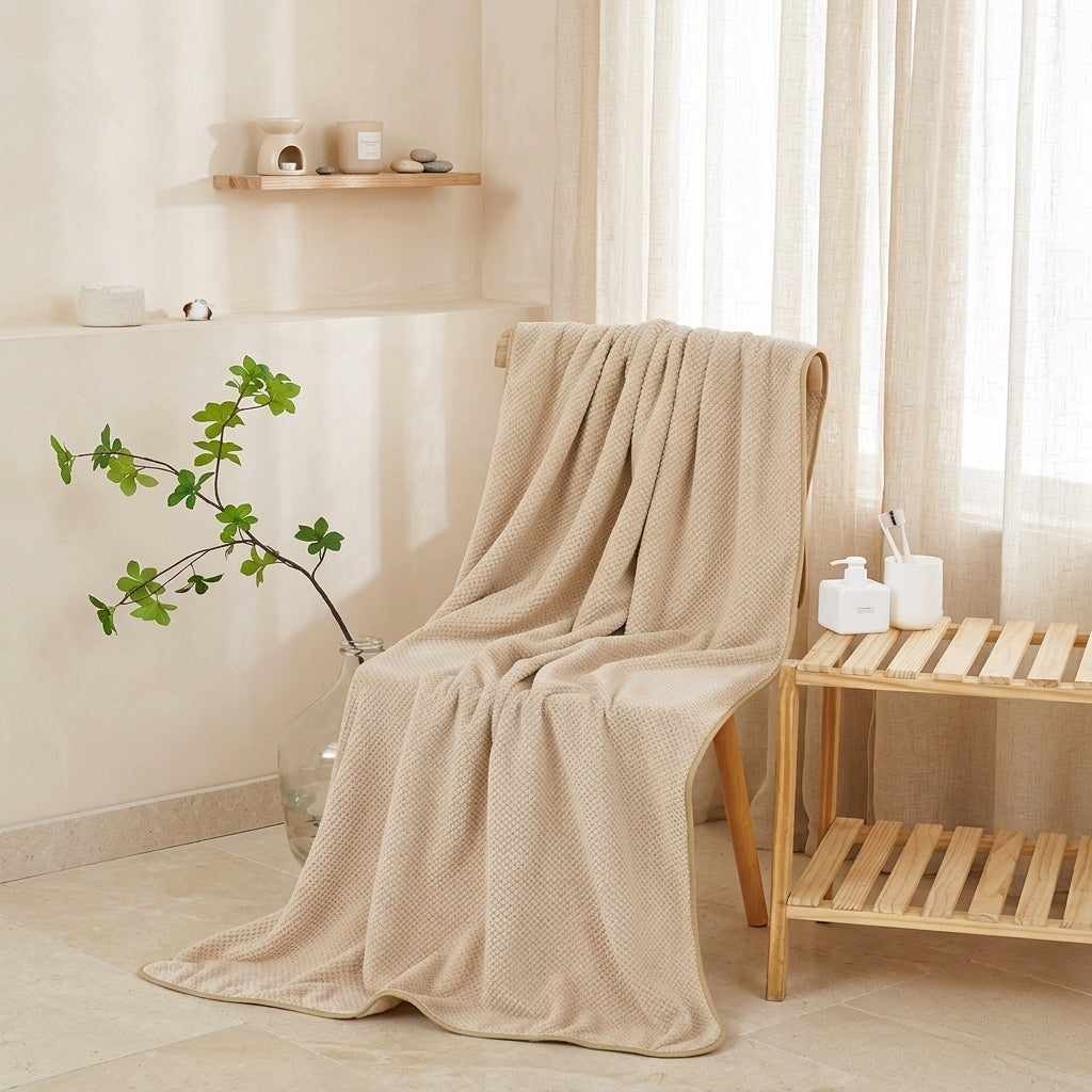 Jacquard Striped Cotton Bath Towel Embroidered Adult Shower Wrap